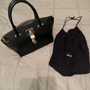 DKNY Elissa Top Zip Pebble Leather Satchel Women's Shoulder Bag Black NEW UNUSED